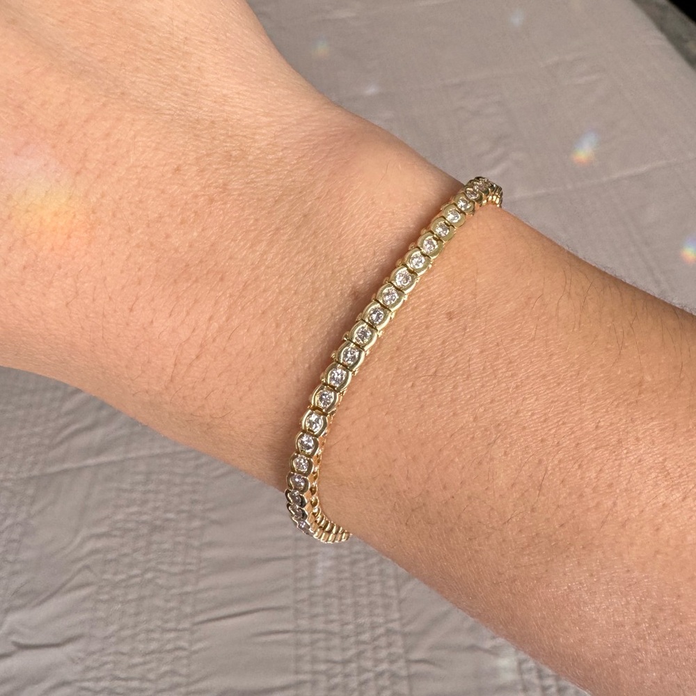 14k Gold Half Bezel Diamond Link Tennis Bracelet